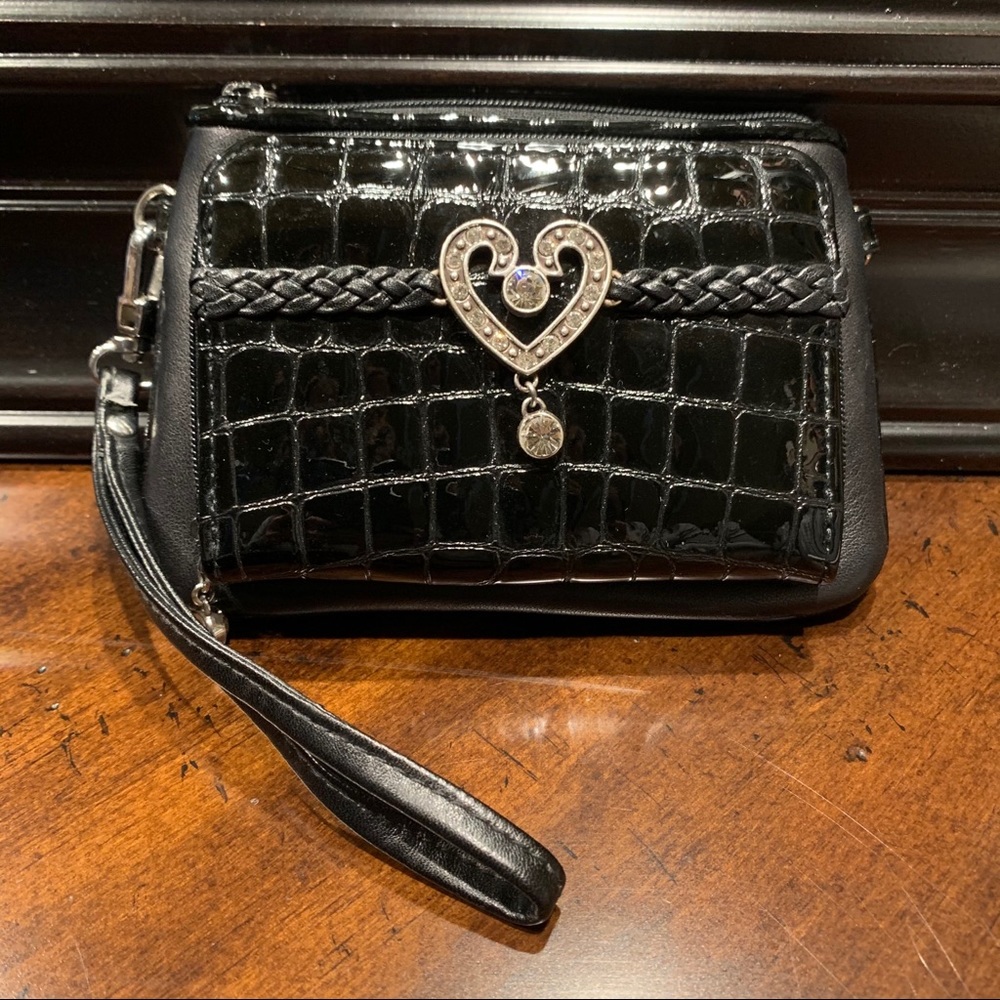 Brighton Black Leather Patent Crossbody Mini Bag